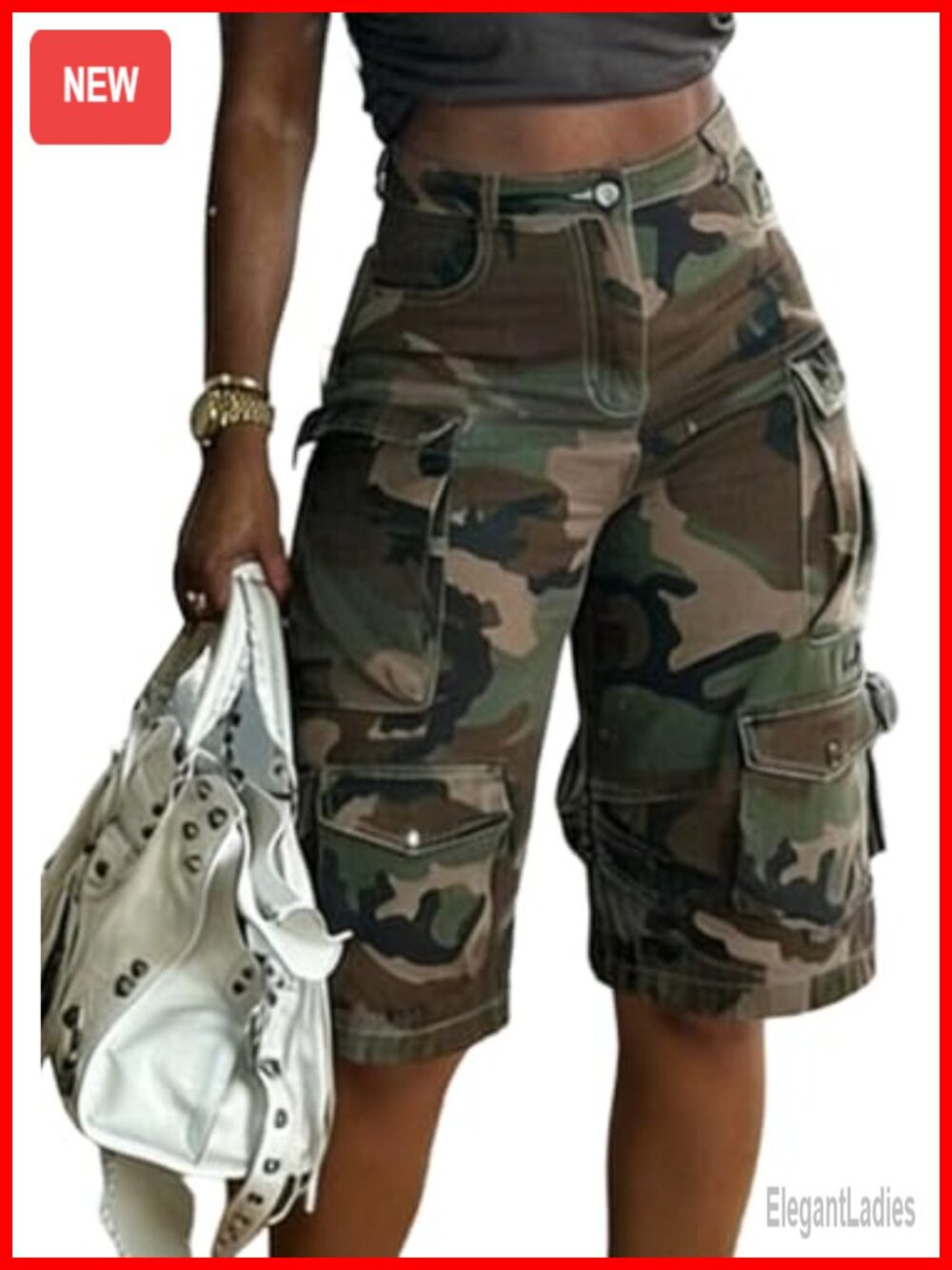 High Waisted Cargo Bermuda Jean Shorts Polyester Denim Baggy Jorts